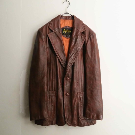 【A.L.S】Wine red tuck pattern tailored type leather jacket