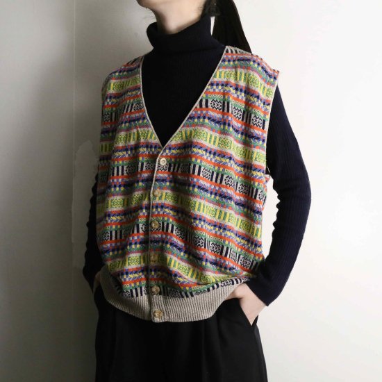 【A.L.S】mulch border design retro knit vest