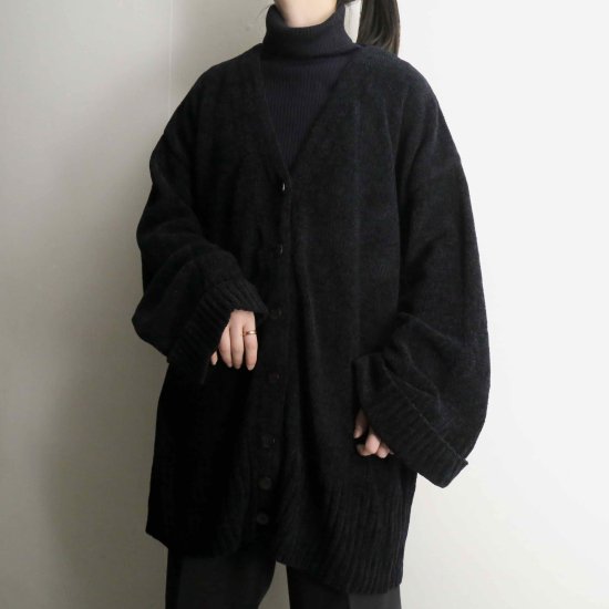 【A.L.S】black navy loose silhouette acryl knit cardigan
