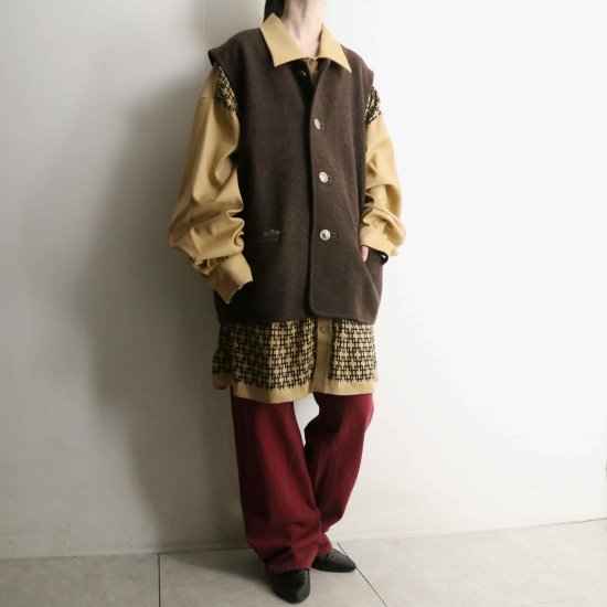 【A.L.S】dark brown loose tyrolean knit vest