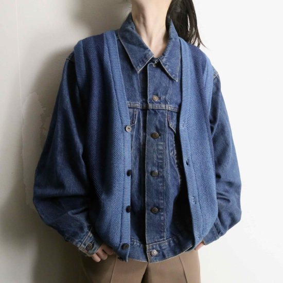 【A.L.S】Indigo blue color stripe pattern knit vest
