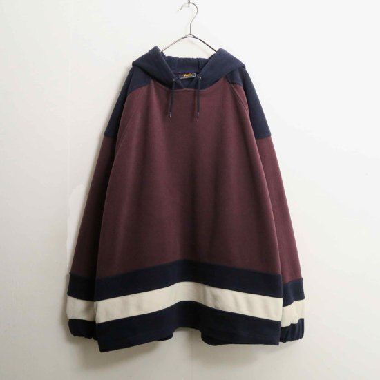 【A.L.S】Bordeaux color boarder loose fleece hoodie
