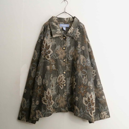 【A.L.S】Brown flowers pattern jacquard jacket