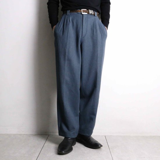 【 SELEN 】sax blue 3tuck tapered wool slacks