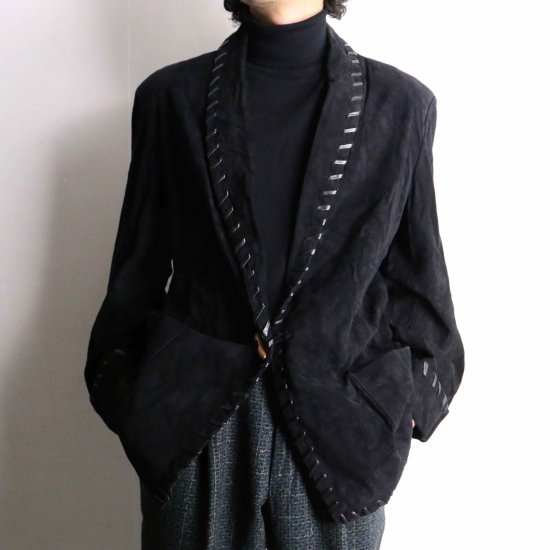 【 SELEN 】rim design suede leather shawl collar jacket