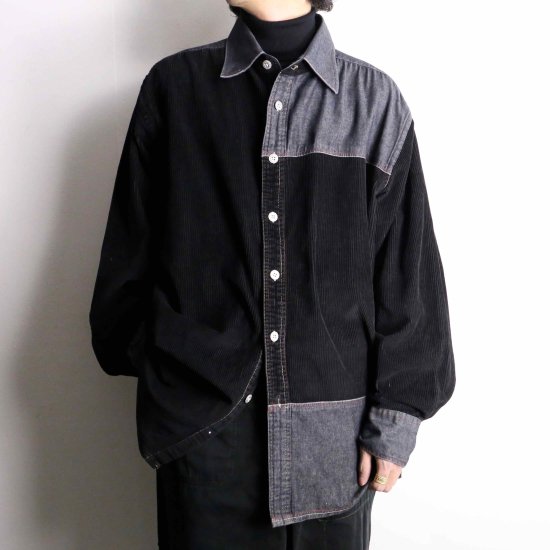 【 SELEN 】corduroy & denim switch monotone shirt