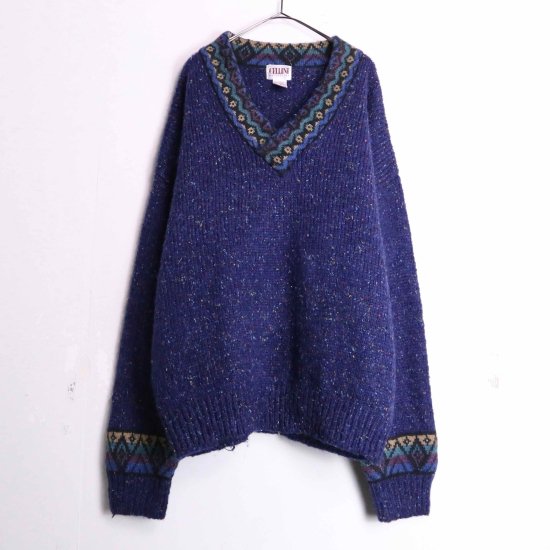 【 SELEN 】colorful nep ethnic pattern V-neck knit