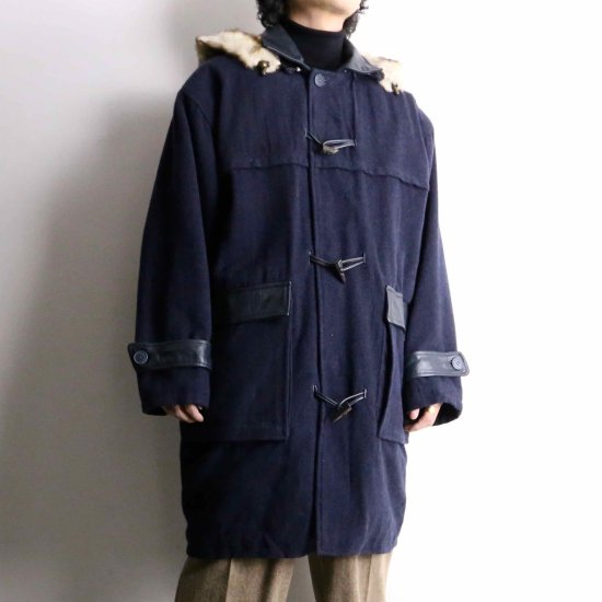 【 SELEN 】leather switch navy duffle coat