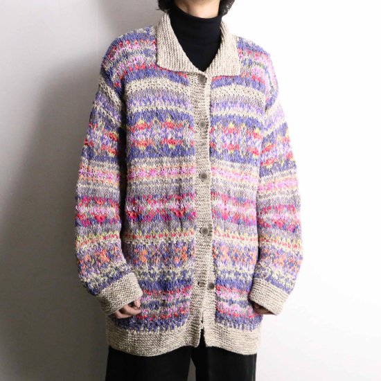 【 SELEN 】multicolor boder pattern hand knit cardigan