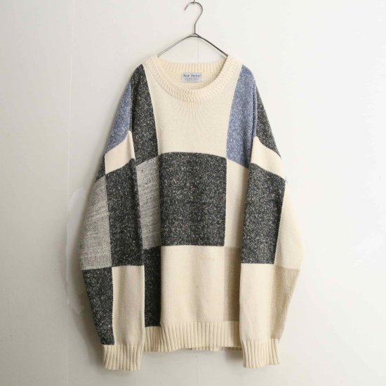 【A.L.S】white color panel switching design knit