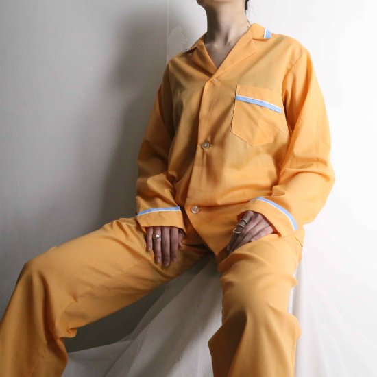【A.L.S】orange color pajamas shirt & easy pajamas pants setup