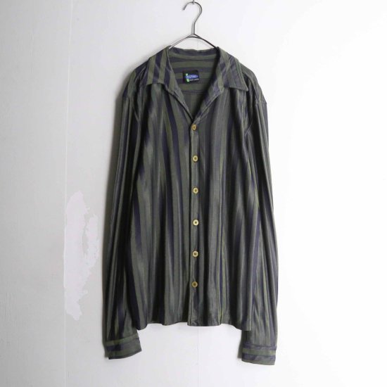 【 SELEN 】vintage poly stripe pattern open collar shirt