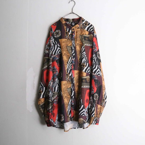 【A.L.S】total pattern band color loose shirt