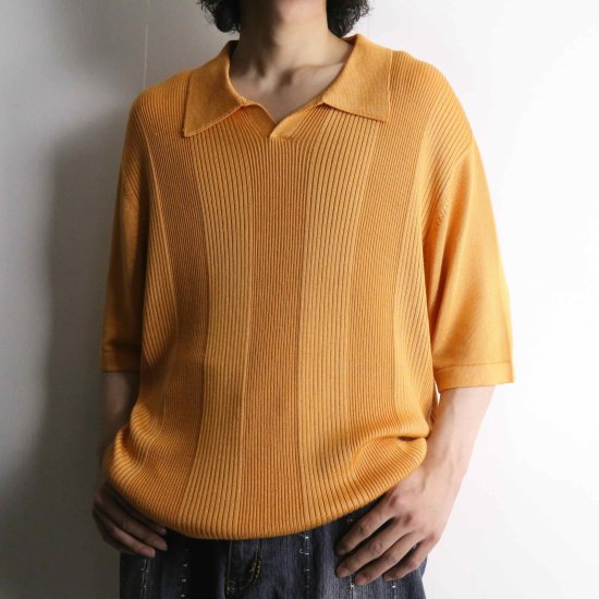 【 SELEN 】drape taste orange color knit polo shirt