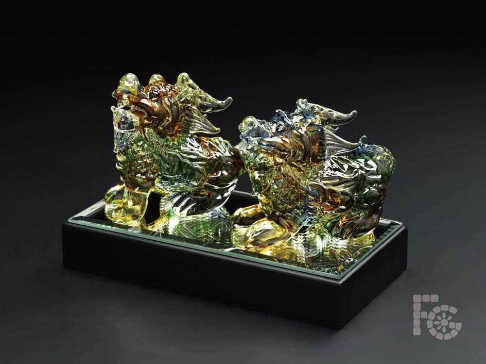 ガラス細工｜神獣｜縁起｜ひきゅう 色彩小ペア｜フォーカートグラス