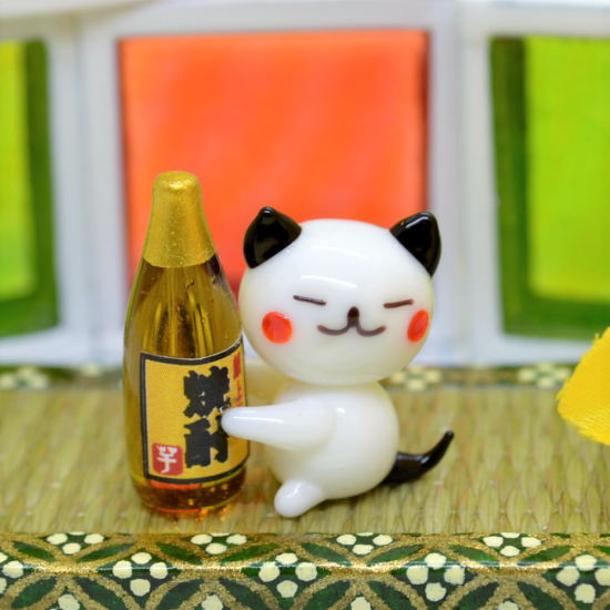ガラス細工 ミニチュア クロネコ シロネコ