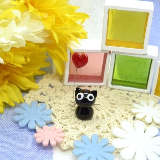 ガラス細工｜猫｜ハート黒ねこ｜フォーカートグラスワークス