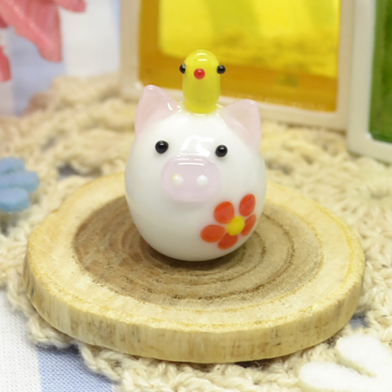 ガラス細工|ハートと小鳥ブタ|FGスタジオ|フォーカート ガラス細工|ハートと小鳥ブタ|FGスタジオ|フォーカート