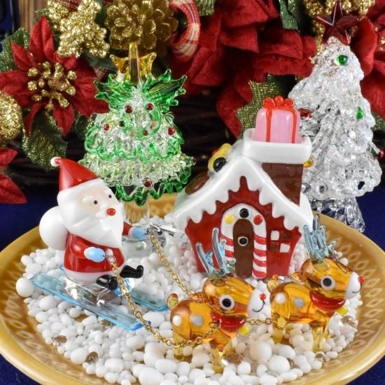 極美品】ガラス細工サンタさんトナカイさんそりクリスマス小物クリスタル