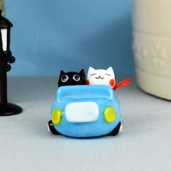 ガラス細工｜ドライブネコカップル｜フォーカートグラスワークス限定