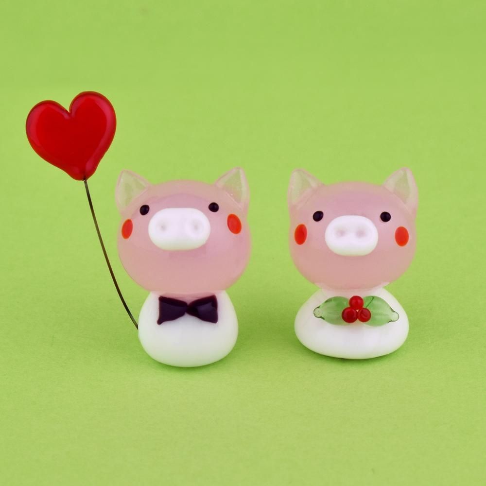 ガラス細工｜ハート結婚ブタ｜フォーカートグラスワークス