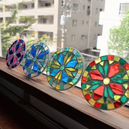 ガラス細工モザイクコースターポインセチアRD｜FGスタジオ