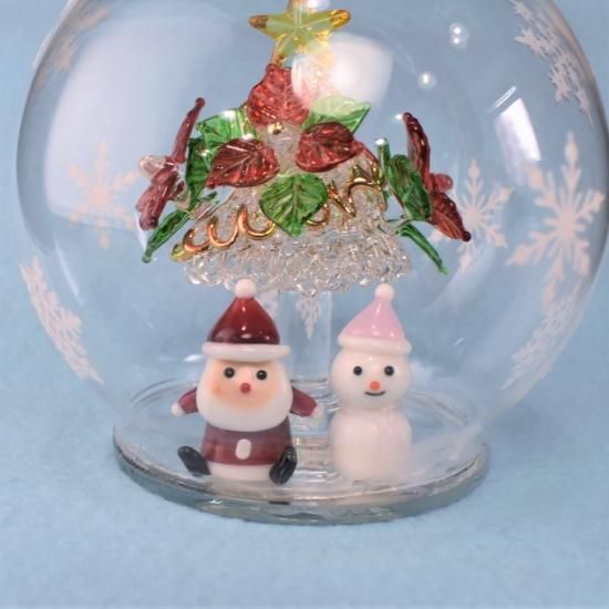 クリスマスガラス細工｜結晶ドームサンタと雪だるま｜フォー