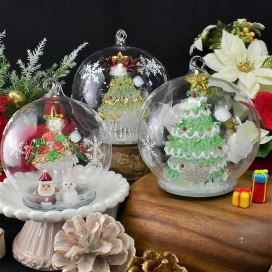 クリスマスガラス細工｜LEDドームホワイトツリー｜フォーカート