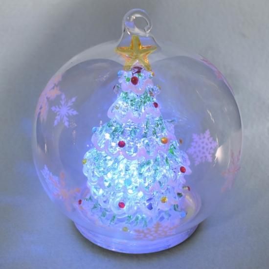 クリスマスガラス細工｜LEDドームホワイトツリー｜フォーカートグラス