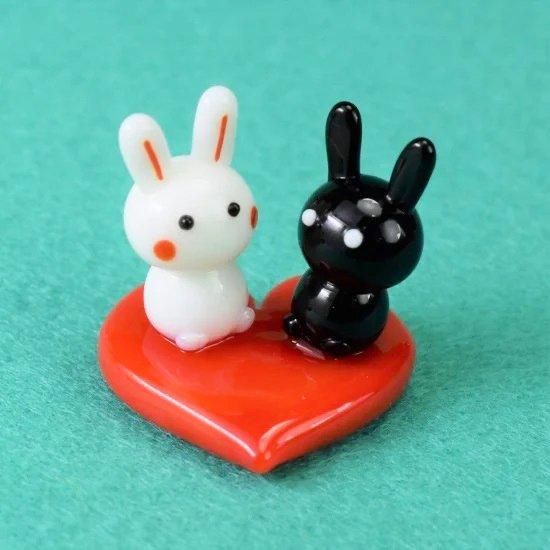 ガラス細工｜ラブラブうさぎ｜フォーカートグラスワークス