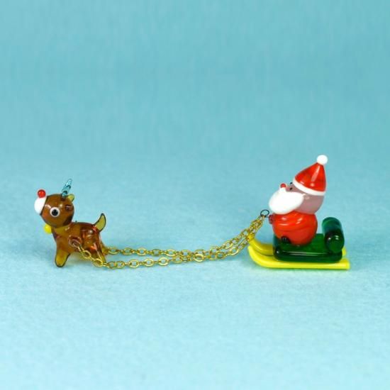 クリスマスガラス細工｜ソリ引きサンタとトナカイ｜フォーカート