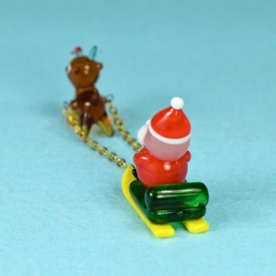 クリスマスガラス細工｜ソリ引きサンタとトナカイ｜フォーカート
