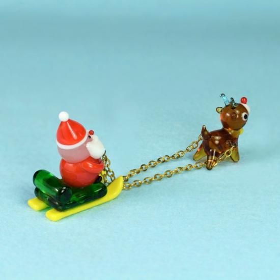クリスマスガラス細工｜ソリ引きサンタとトナカイ｜フォーカートグラス