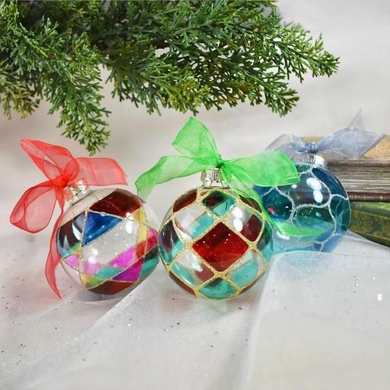 クリスマスガラス細工｜ステンドオーナメント：カラフル｜フォーカート