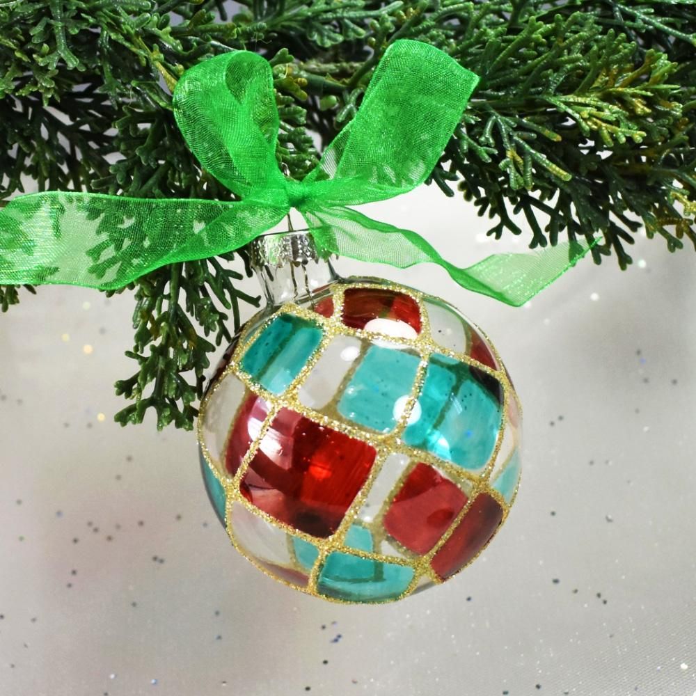 クリスマス　オーナメント ガラス　ガラスオーナメント　手描き　外国製　輸入　雑貨 ガラスオーナメント8cmアソート4個セット