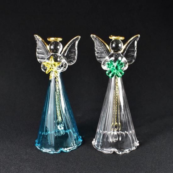 天使のガラス細工｜天使ベル：幸せのクローバー｜フォーカートグラス