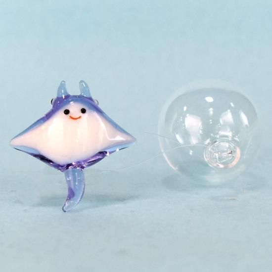マンタ　ガラス細工　ミニチュア ガラス細工 マンタ（LL) 青 ミニチュア 置物 雑貨 水族館 海 小物