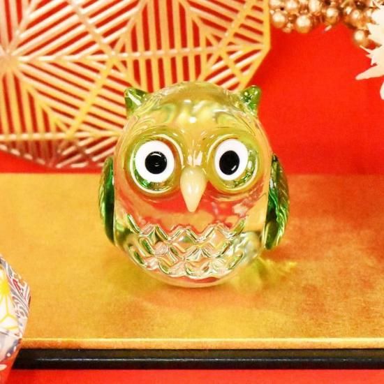 フクロウのガラス細工 GOLD ガラス細工｜縁起｜金ふくろう大｜フォーカートグラスワークス