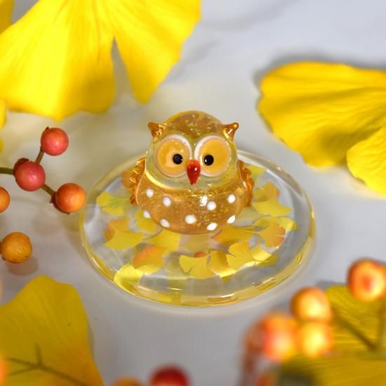 ガラス細工｜紅葉プレート☆イチョウ｜フォーカートグラスワークス