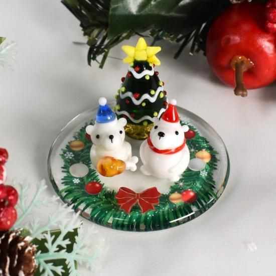 ガラス細工｜クリスマスプレート☆リース｜フォーカートグラスワークス