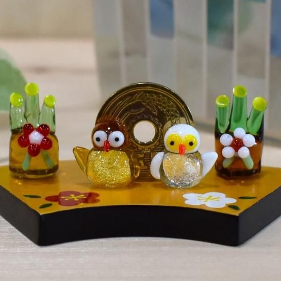 ガラス細工｜金銀ご縁フクロウ｜フォーカートグラスワークス