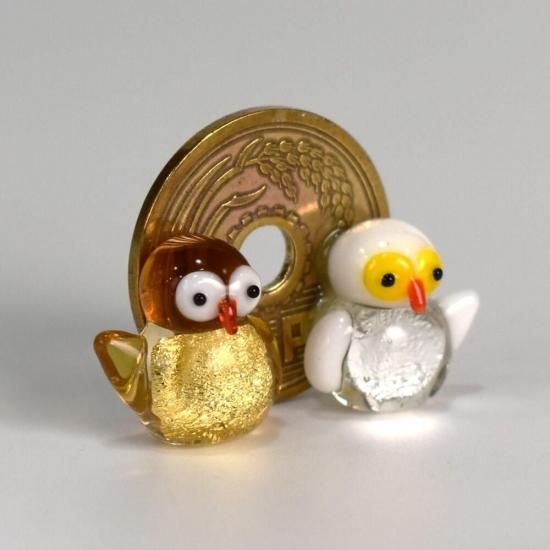 ガラス細工｜金銀ご縁フクロウ｜フォーカートグラスワークス