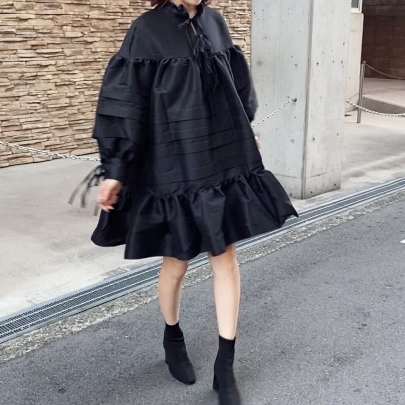 即納 ブラックボリュームワンピース Chiyanpi 即納 ブラックボリュームワンピース Chiyanpi