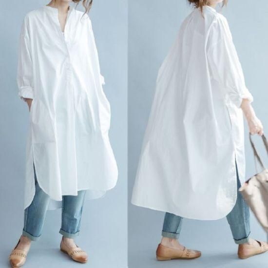 人気 ブランド チェック ロングシャツ Vネック フロントボタン サイドスリット シャツ シャツ/ブラウス(長袖/七分)