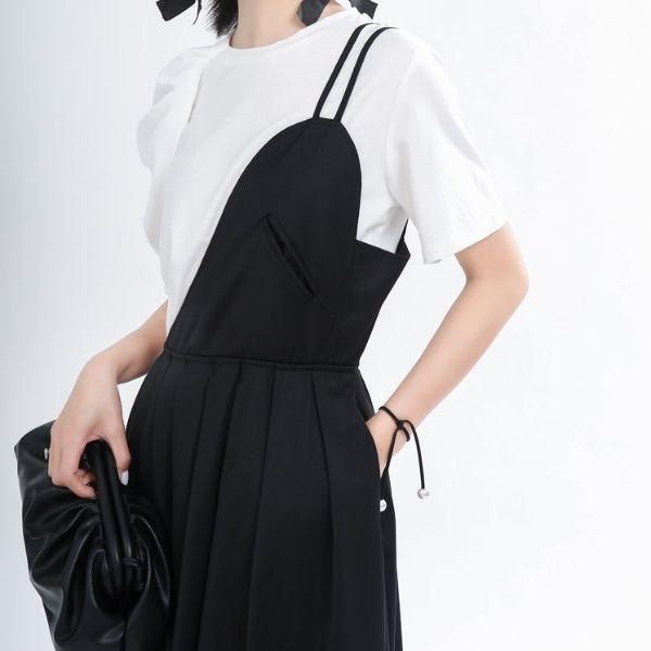 キャミソールワンピース ワンショルダー フレア ロング丈