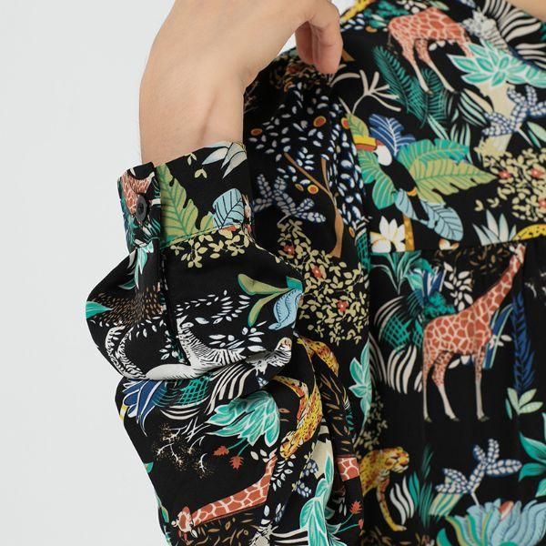 希少✨️パウダー ロングシャツワンピース マキシ丈 フレア 総柄 動物