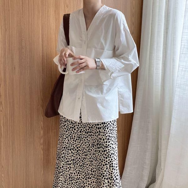 スキッパーシャツ Vネック ノーカラー ダブルポケット ビック