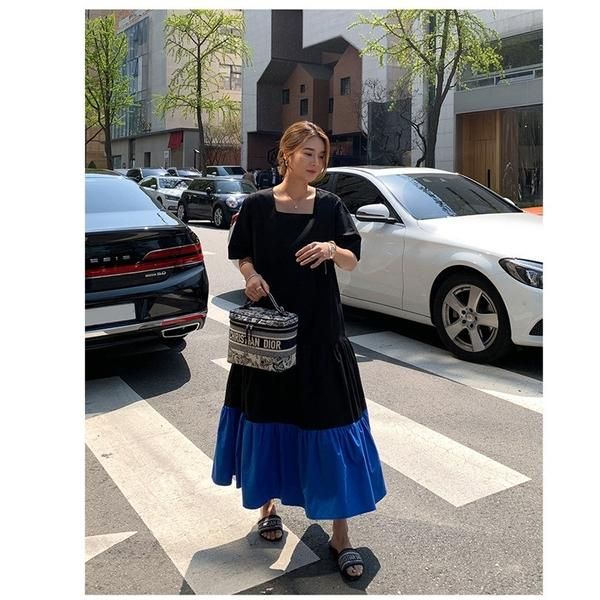 ロングワンピース ティアード Aライン バイカラー スクエア襟 楽天市場】ワンピース ロング バイカラー レディース 送料無料
