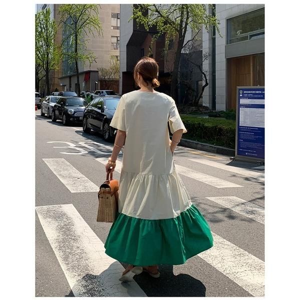 ロングワンピース ティアード Aライン バイカラー スクエア襟 楽天市場】ワンピース ロング バイカラー レディース 送料無料