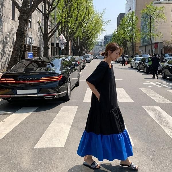 新品未使用タグ付き　hue 黒 半袖 ティアードワンピース GU公式 | ティアードワンピース(半袖)Z